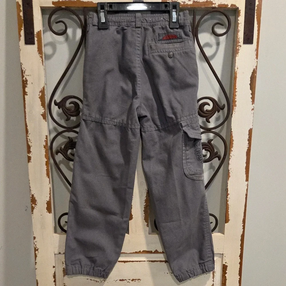 Vintage 80s Bugle Boy Gray Cargo Pants Size 7 Slim Radioactive Pocket Joggers